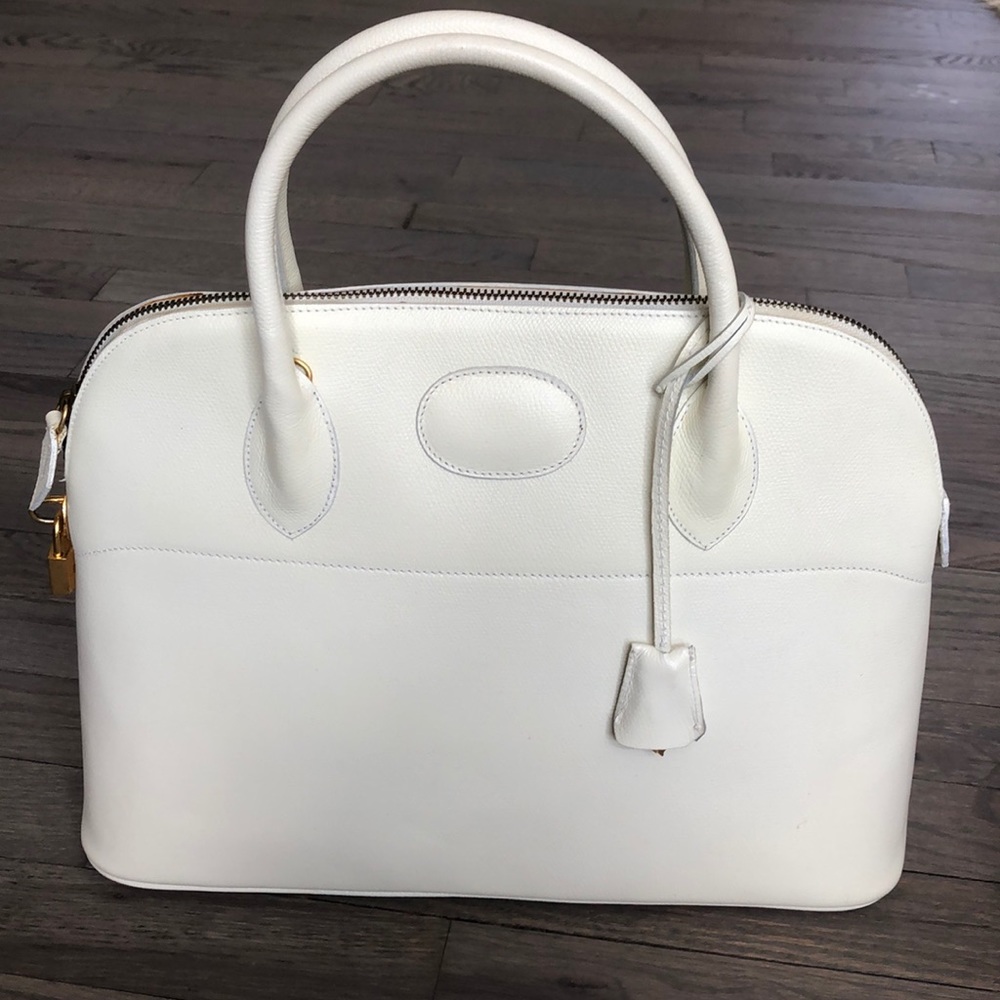 White leather tote bag